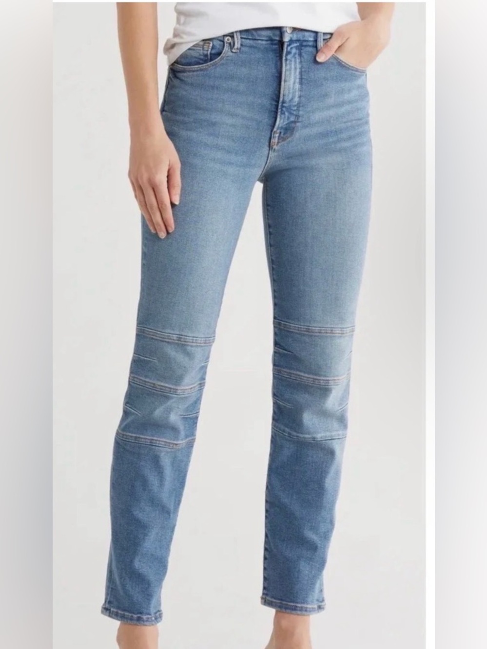 Good American Knee Panel Stitched Straight Leg Jeans Size 4/27 NWT Indigo $179 - Picture 2 of 13